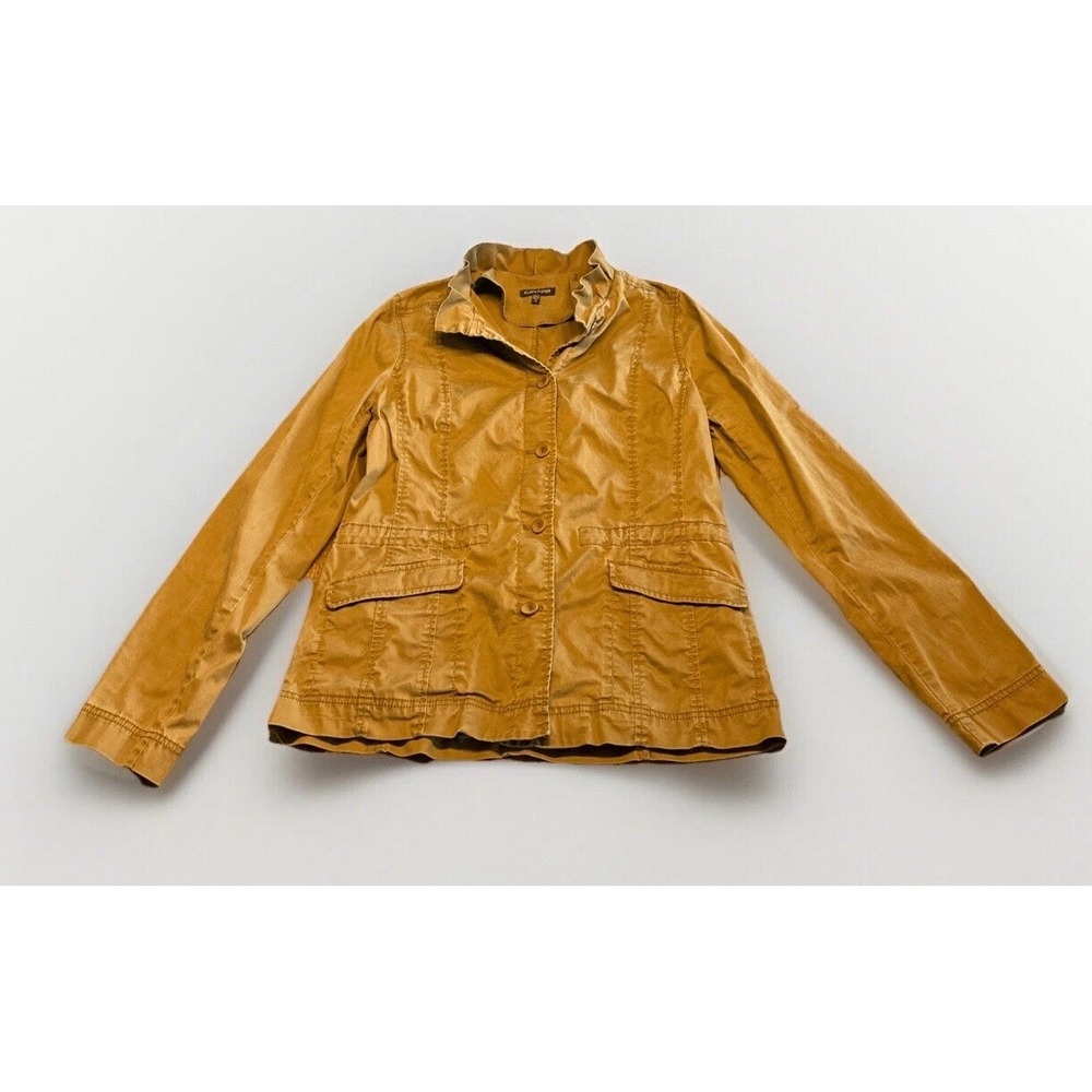 Eileen Fisher Womens S Ochre Khaki Ruffle Collar Button Front Utility Jacket